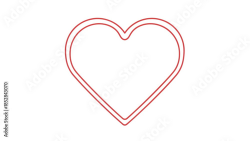 A simple red outline of a heart on a white background for valentine's day or love themed designs and romantic concepts