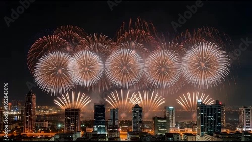 New Year's fireworks shone above the big city.created by artificial intelligence.