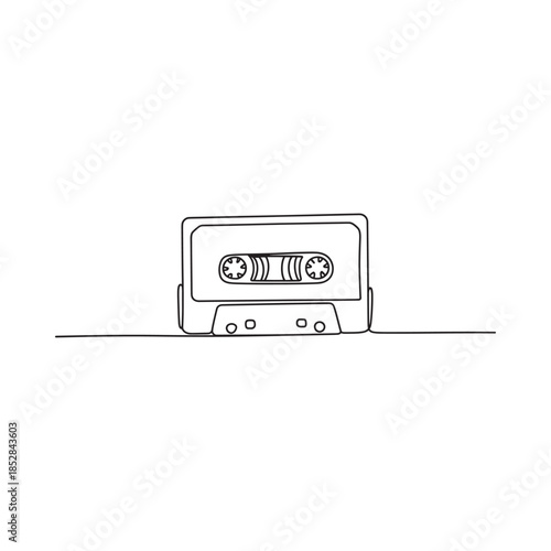 Simple line drawing of a vintage audio cassette tape on a flat surface