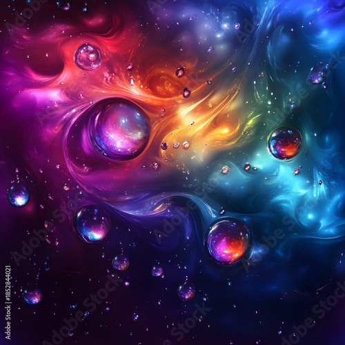 Wallpaper Mural A cosmic symphony of vibrant colors swirling with floating, ethereal orbs.  Torontodigital.ca