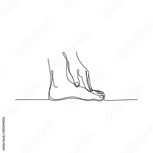 Minimalist continuous line drawing of a human foot and ankle in black and white