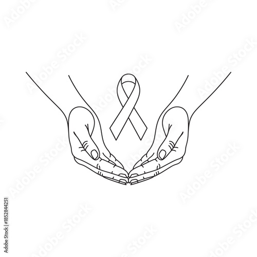 Hands gently holding a gray ribbon symbolizing support and awareness for a cause