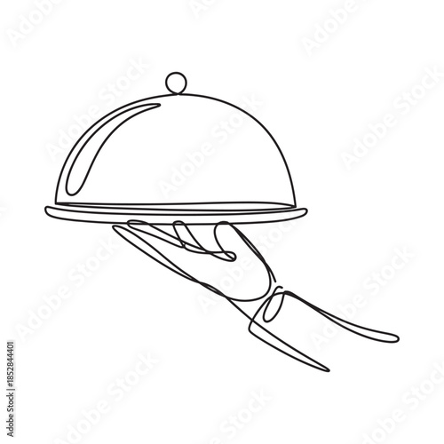 Elegant serving platter held by a hand in a continuous line drawing style