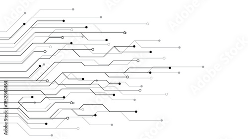 Abstract modern technology futuristic circuit board background. Electronic motherboard with a network of black lines and dots on a white and transparent background.