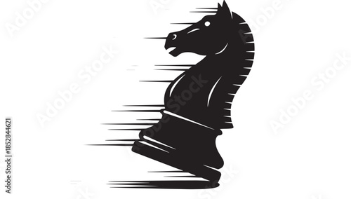  Strategic Chess Knight Move Icon with Motion Lines Symbolizing Tactical Maneuvering Speed in Strategy Intelligent Planning and Outsmarting Competition in Modern Business Environments and Games