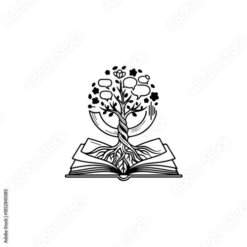 Knowledge tree growing from open book isolated on transparent background