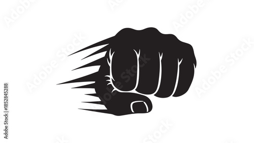 Dynamic Power Fist Moving Forward with Speed Lines Representing Strength Determination and Rapid Action