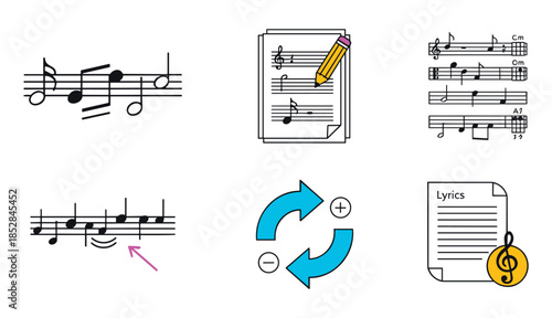 Music composition and notation icons set