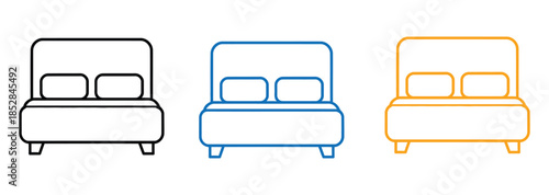 Modern bed icons in black, blue, and orange on white background