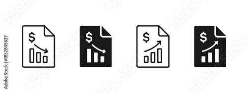 Financial report icon with chart and dollar symbol. Business analytics concept showing profit, loss, growth or decline. For finance reports, accounting, statistics, investment and data analysis.
