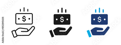 Payment received icon showing hand holding money. Concept of salary, income, profit, earnings and financial payout for business, payroll, banking, accounting and money management.