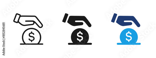 Deposit icon showing hand putting money coin. Concept of bank deposit, savings, secure funds storage and financial protection for banking, finance, investment and account management.