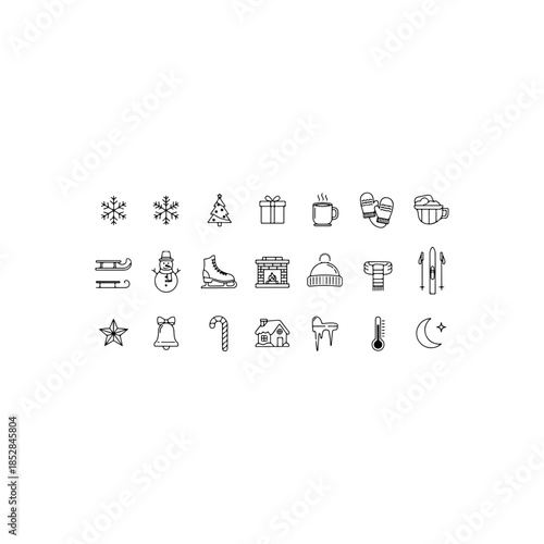 Winter holiday icons isolated on transparent background
