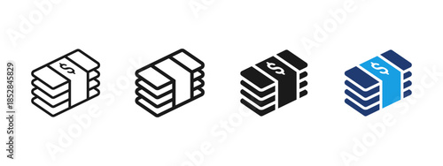 Cash money stack icon showing bundled banknotes. Concept of currency, wealth, income, salary, savings and financial resources. Simple flat vector symbol for finance and banking design.
