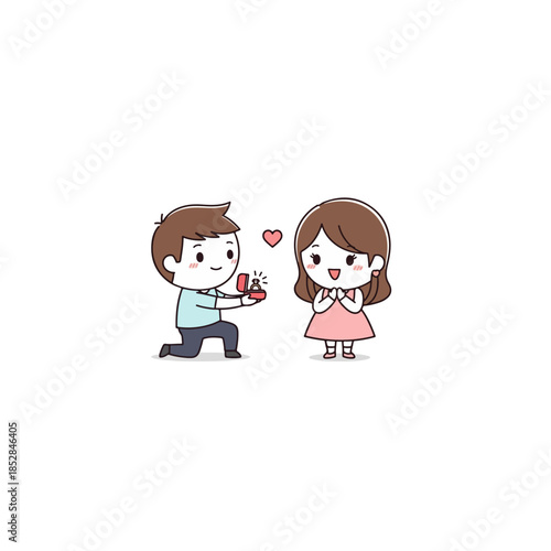 Young man proposes to excited girl isolated on transparent background
