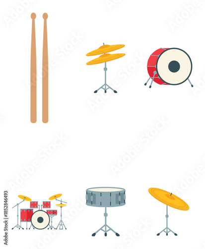 Drum kit components icon set