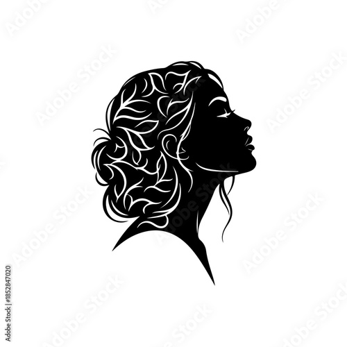 Silhouette of a woman with curly hair isolated on transparent background