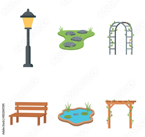 Garden and park colorful icons set