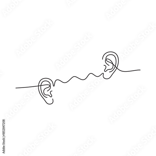 Continuous line drawing of two ears connected by a curving flowing line
