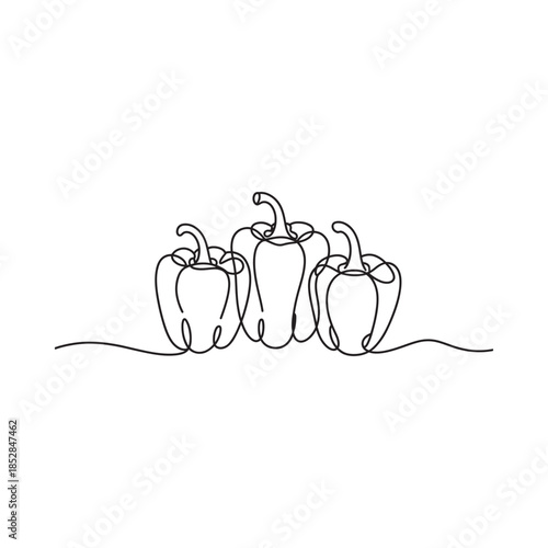 A minimalist line drawing depicts three bell peppers closely grouped together