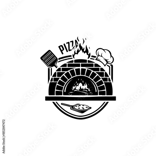 Traditional pizza oven with tools isolated on transparent background