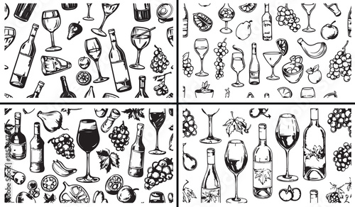 cocktail glass clipart, bar drink illustration, alcohol beverage icons, hand drawn glassware art, party drink doodles, black white cocktail clipart, printable bar designs, nightlife decor pack, drink 