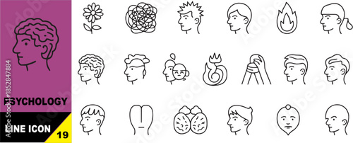 Psychology line icon set. Human head, emotions, brain and mental health symbols. Editable stroke vector illustration.