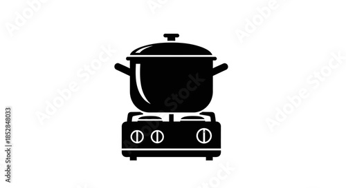Black pot on gas stove.