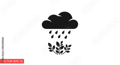 Black rain cloud with falling raindrops.