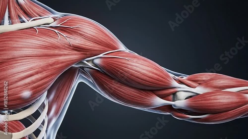 Wallpaper Mural Advanced 3D anatomical illustration depicting the complex network of muscles, veins, and bones in the human arm and shoulder, ideal for medical education and physiological study Torontodigital.ca