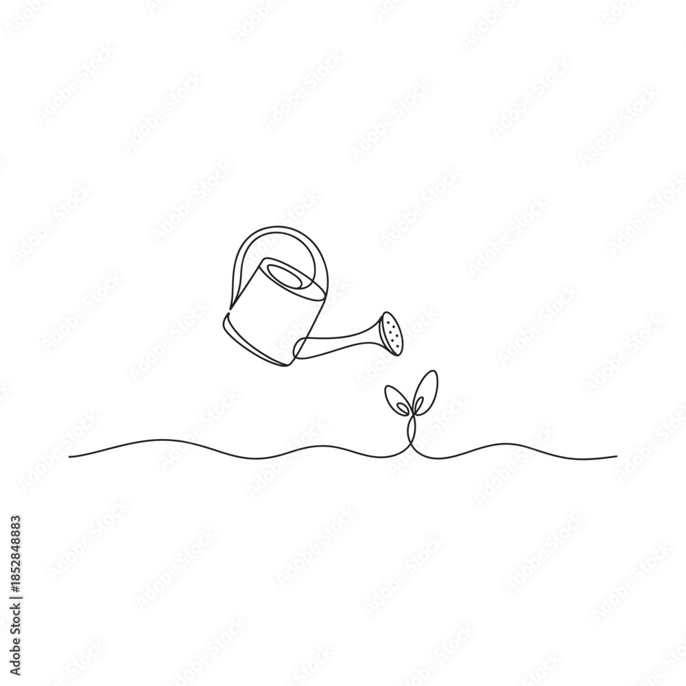 Obraz premium A delicate line drawing depicts a watering can nourishing a sprouting plant