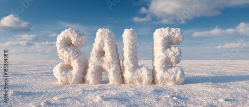 Winter sale promotion event seasonal discounts on products in a frosty landscape