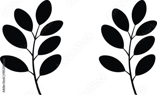 Set of Black Leaf Branch Silhouettes and Minimalist Botanical Icons for Nature Logo and Organic Brand Identity Design.