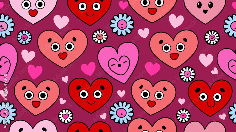 Fototapeta premium seamless pattern with hearts and flowers