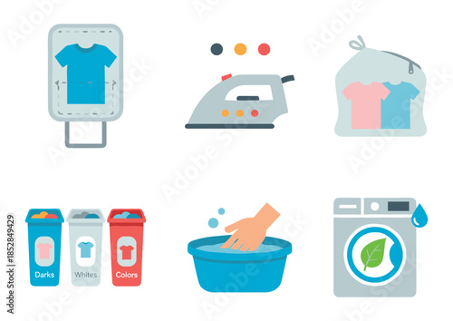 Laundry and clothing care icons set