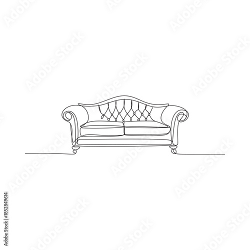 Elegant tufted sofa line drawing a minimalist furniture sketch in continuous style