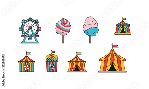 Bundle carnival circus tent design set collection with fun atmosphere