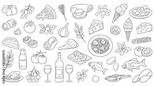Delicious food and drink illustrations for menu design Vector, illustration