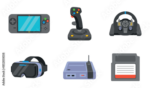 Gaming Technology and Accessories Flat Icons Set
