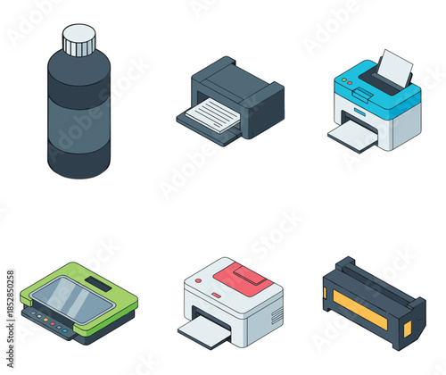 Office Printing Equipment Isometric Illustration