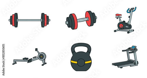 Gym Equipment Cartoonish Flat Icons Set