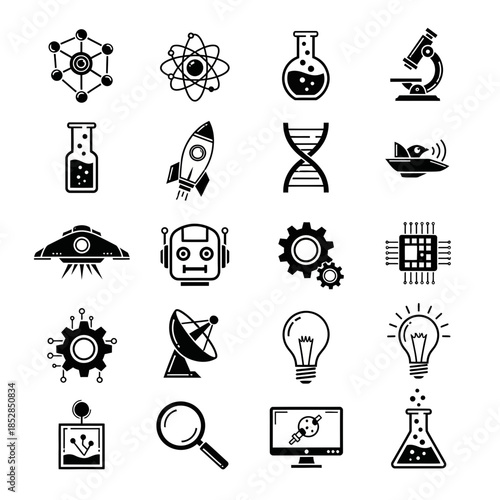 Stunning collection of science technology and innovation icons perfect for modern educational and research projects