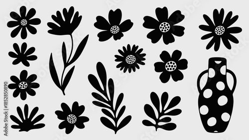 Naive Organic Abstract Flowers Set Hand Drawn Doodle Floral Elements Texture Shapes Vase Childish Decorative Natural Spring Matisse Collection