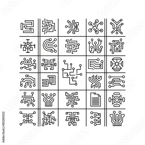 Modern circuit board icons perfect for tech startups, innovative engineering firms, or forward-thinking data companies looking for unique branding elements