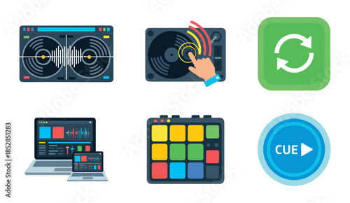 DJ equipment and software icons set