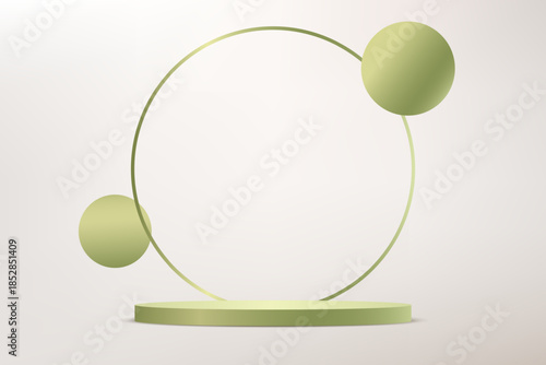 Beige background vector 3d with Green podium Space for selling products on the website. Abstract wallpaper design with copy space to display your products. Vector illustration.
