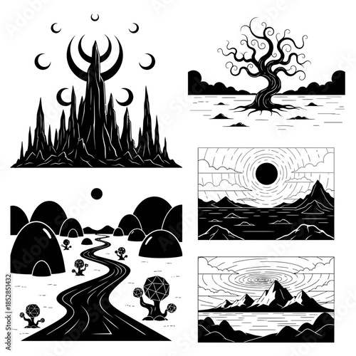 Stunning collection of dark fantasy landscapes and mystical nature elements perfect for dramatic design projects