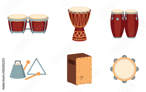 Percussion instruments line icons set