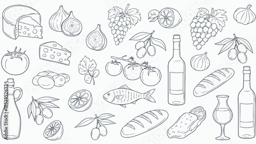Collection of hand drawn food and drink items Vector, illustration
