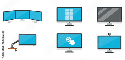 Computer Monitor Configuration Flat Icons Set